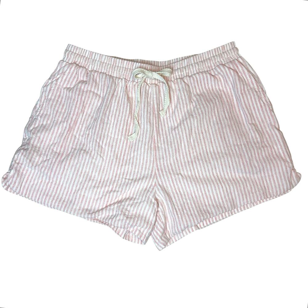 NWOT Allie Rose Pink White Stripe Shorts Cotton Linen Coastal Casual Size Large